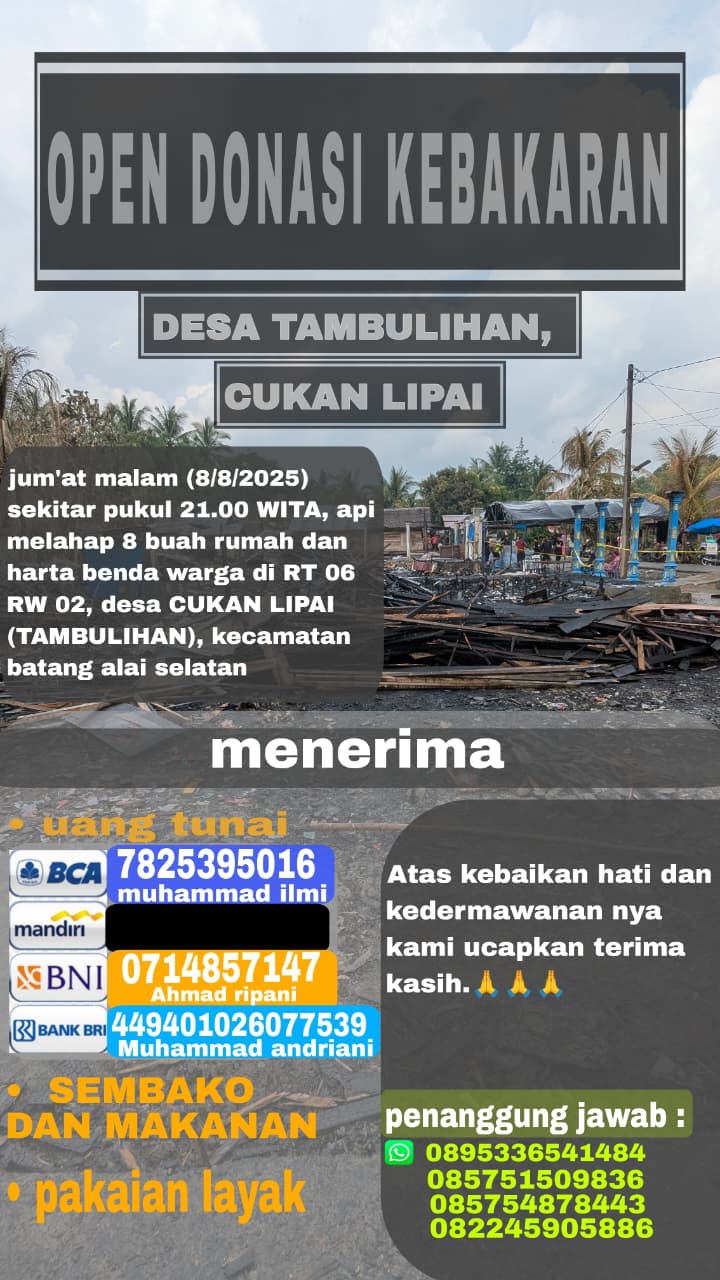 Warga Buka Donasi untuk Korban Kebakaran Desa Cukan Lipai HST